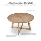 Mesa de comedor redonda Mid-Century Nogal / Natural / Negra, con capacidad para 5-6 personas