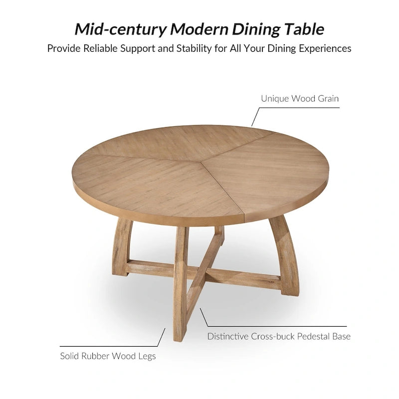 Mesa de comedor redonda Mid-Century Nogal / Natural / Negra, con capacidad para 5-6 personas
