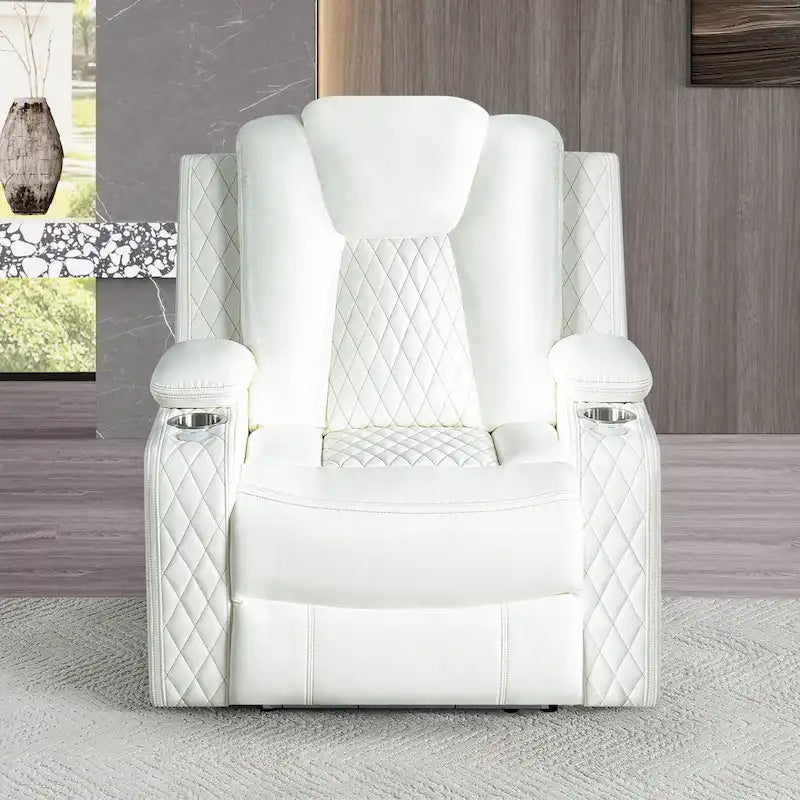Sofá biplaza reclinable de cuero sintético blanco/negro con LED y altavoces