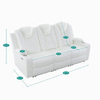 Sofá biplaza reclinable de cuero sintético blanco/negro con LED y altavoces