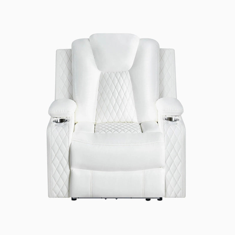 Sofá biplaza reclinable de cuero sintético blanco/negro con LED y altavoces