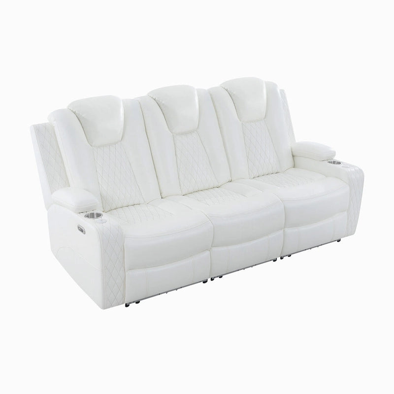 Sofá biplaza reclinable de cuero sintético blanco/negro con LED y altavoces