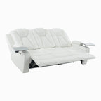 Sofá biplaza reclinable de cuero sintético blanco/negro con LED y altavoces