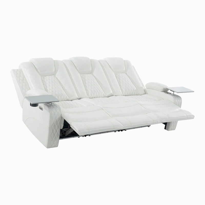 Sofá biplaza reclinable de cuero sintético blanco/negro con LED y altavoces