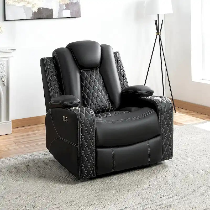 Sofá biplaza reclinable de cuero sintético blanco/negro con LED y altavoces