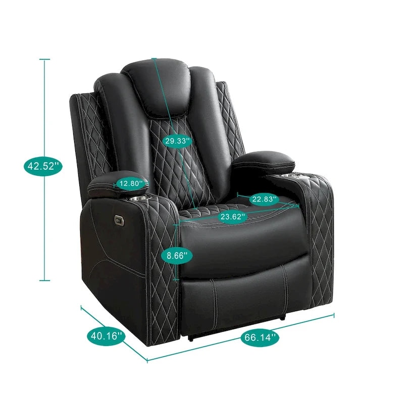 Sofá biplaza reclinable de cuero sintético blanco/negro con LED y altavoces