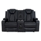 Sofá biplaza reclinable de cuero sintético blanco/negro con LED y altavoces