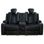 Sofá biplaza reclinable de cuero sintético blanco/negro con LED y altavoces