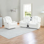 Sofá biplaza reclinable de cuero sintético blanco/negro con LED y altavoces