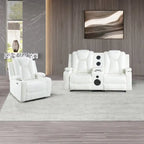 Sofá biplaza reclinable de cuero sintético blanco/negro con LED y altavoces
