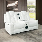 Sofá biplaza reclinable de cuero sintético blanco/negro con LED y altavoces
