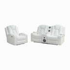 Sofá biplaza reclinable de cuero sintético blanco/negro con LED y altavoces