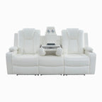 Sofá biplaza reclinable de cuero sintético blanco/negro con LED y altavoces