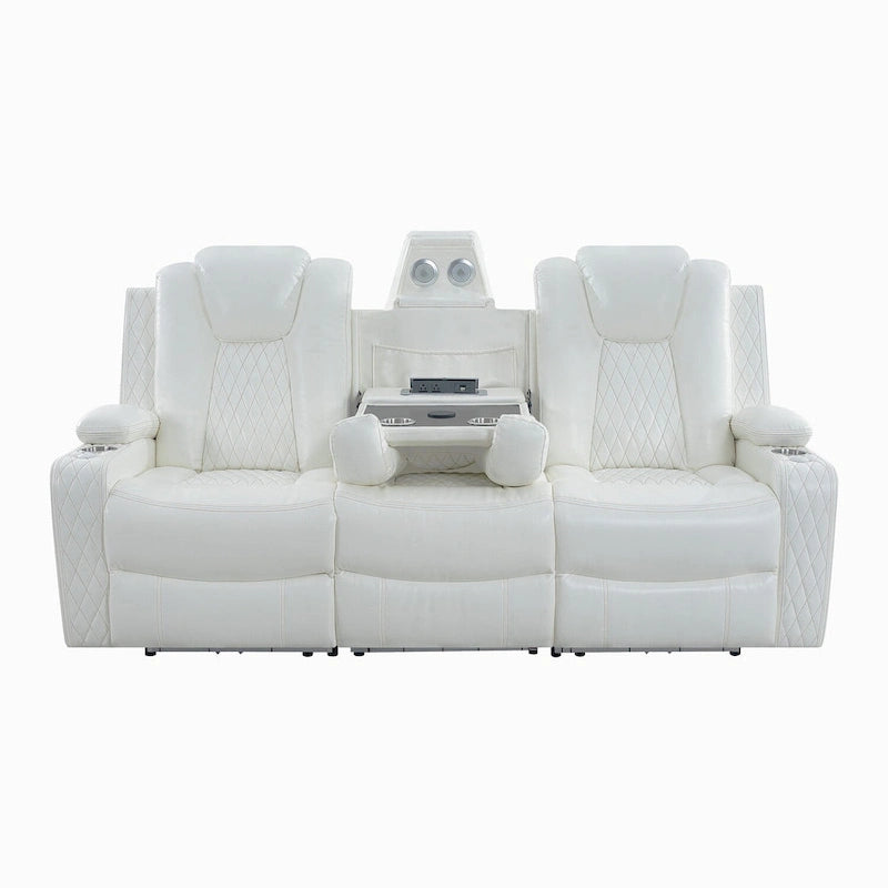 Sofá biplaza reclinable de cuero sintético blanco/negro con LED y altavoces