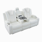 Sofá biplaza reclinable de cuero sintético blanco/negro con LED y altavoces