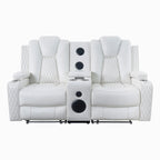 Sofá biplaza reclinable de cuero sintético blanco/negro con LED y altavoces