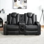 Sofá biplaza reclinable de cuero sintético blanco/negro con LED y altavoces