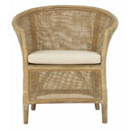 Sillón de ratán blanqueado con cojín blanco, asiento individual