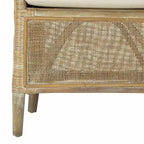 Sillón de ratán blanqueado con cojín blanco, asiento individual