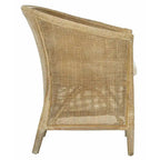 Sillón de ratán blanqueado con cojín blanco, asiento individual
