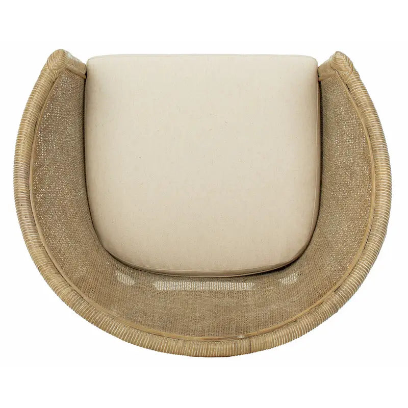 Sillón de ratán blanqueado con cojín blanco, asiento individual