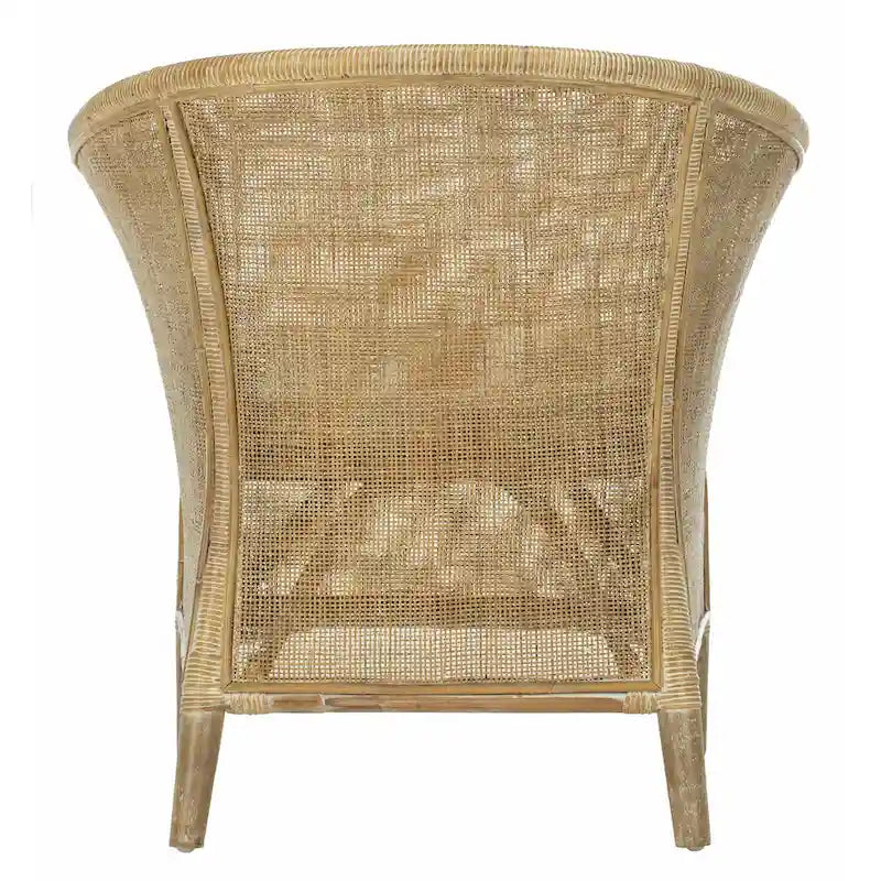 Sillón de ratán blanqueado con cojín blanco, asiento individual