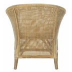 Sillón de ratán blanqueado con cojín blanco, asiento individual