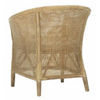 Sillón de ratán blanqueado con cojín blanco, asiento individual
