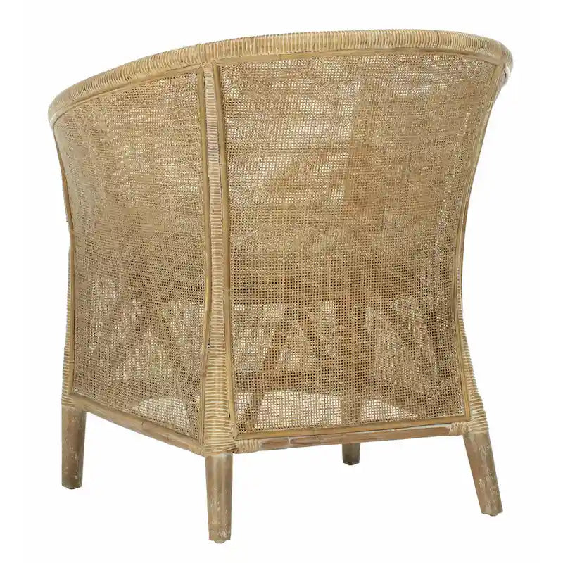 Sillón de ratán blanqueado con cojín blanco, asiento individual
