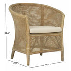 Sillón de ratán blanqueado con cojín blanco, asiento individual