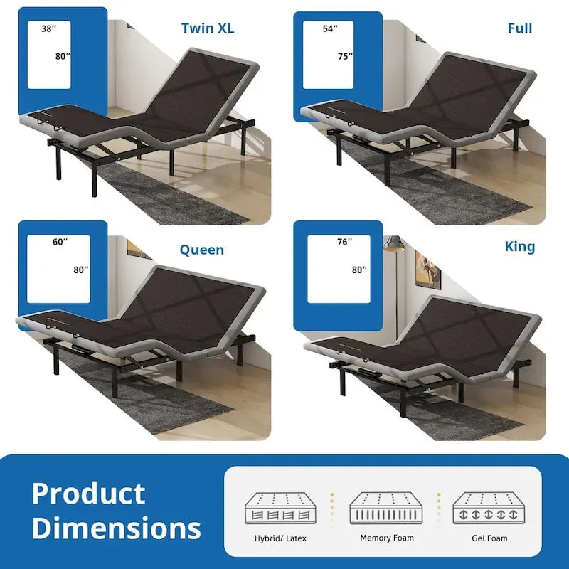 Base de Cama Ajustable, Inclinación de Cabeza y Pies, Control Remoto Inalámbrico, Base de Cama Ajustable con Gravedad Cero