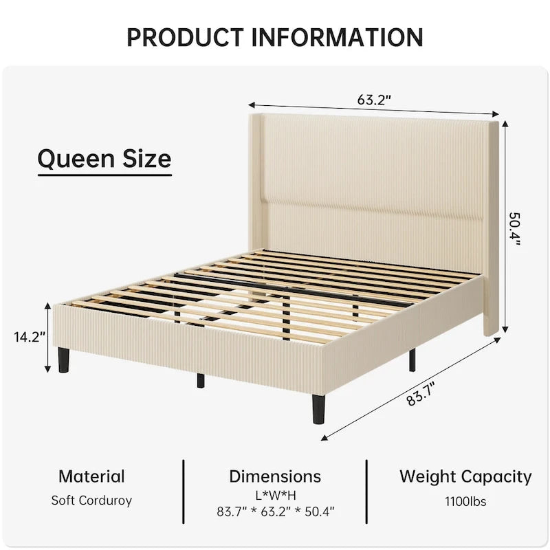 Base de cama tapizada de terciopelo tamaño Full/Queen/King