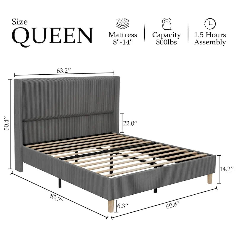 Base de cama tapizada de terciopelo tamaño Full/Queen/King