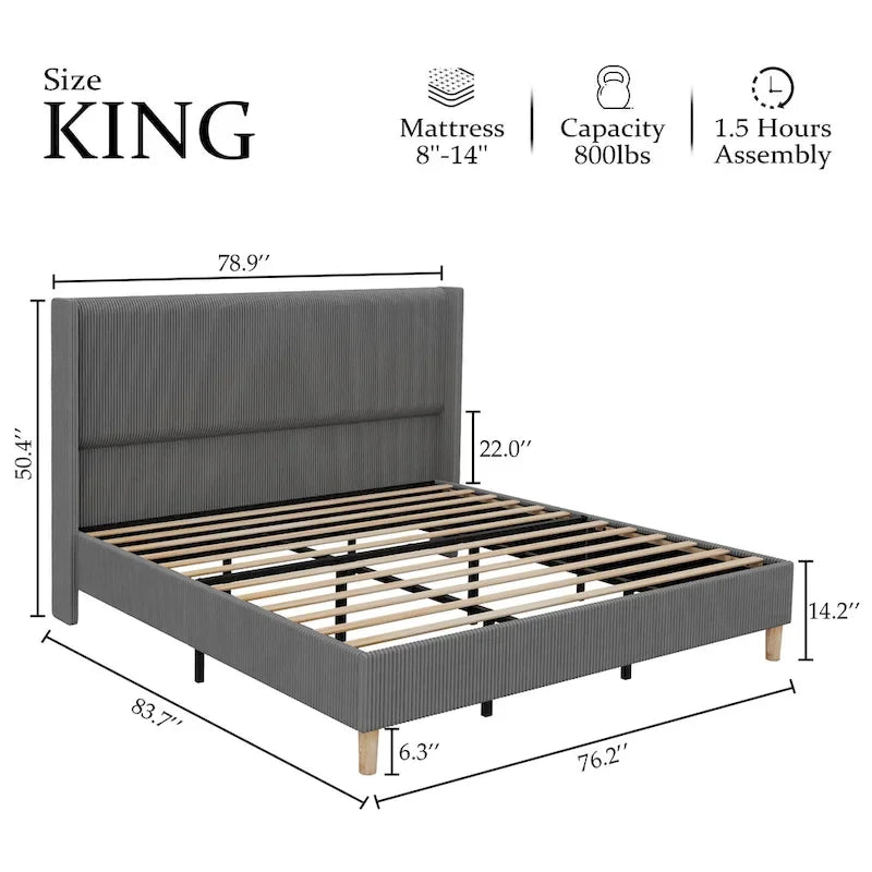 Base de cama tapizada de terciopelo tamaño Full/Queen/King