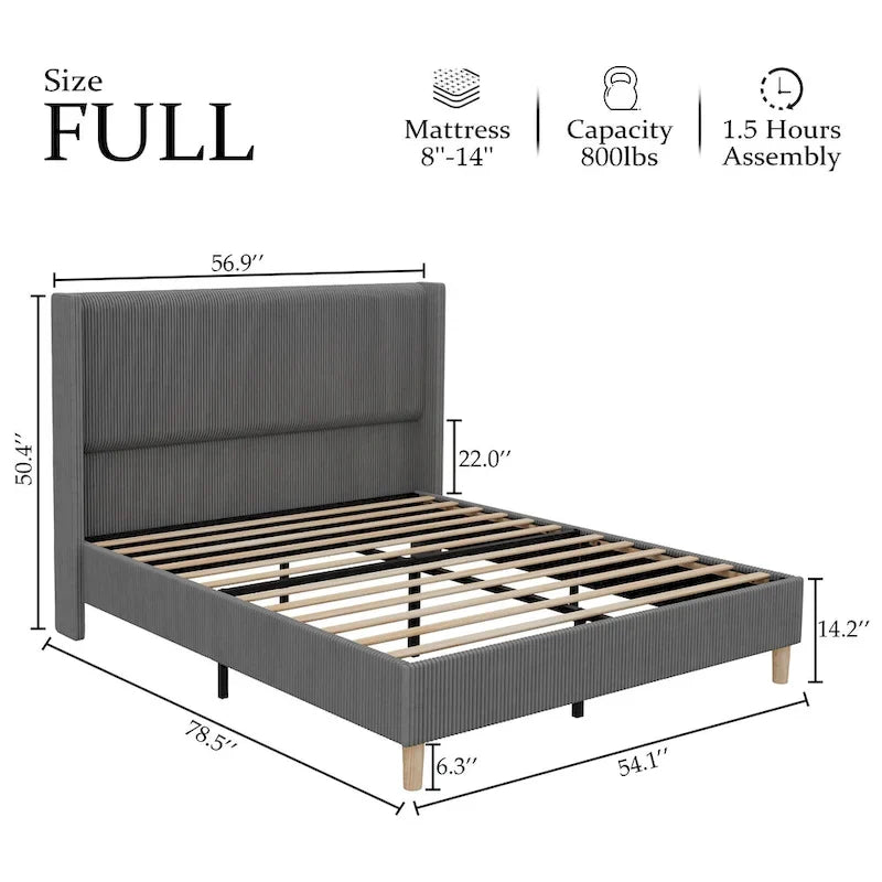 Base de cama tapizada de terciopelo tamaño Full/Queen/King
