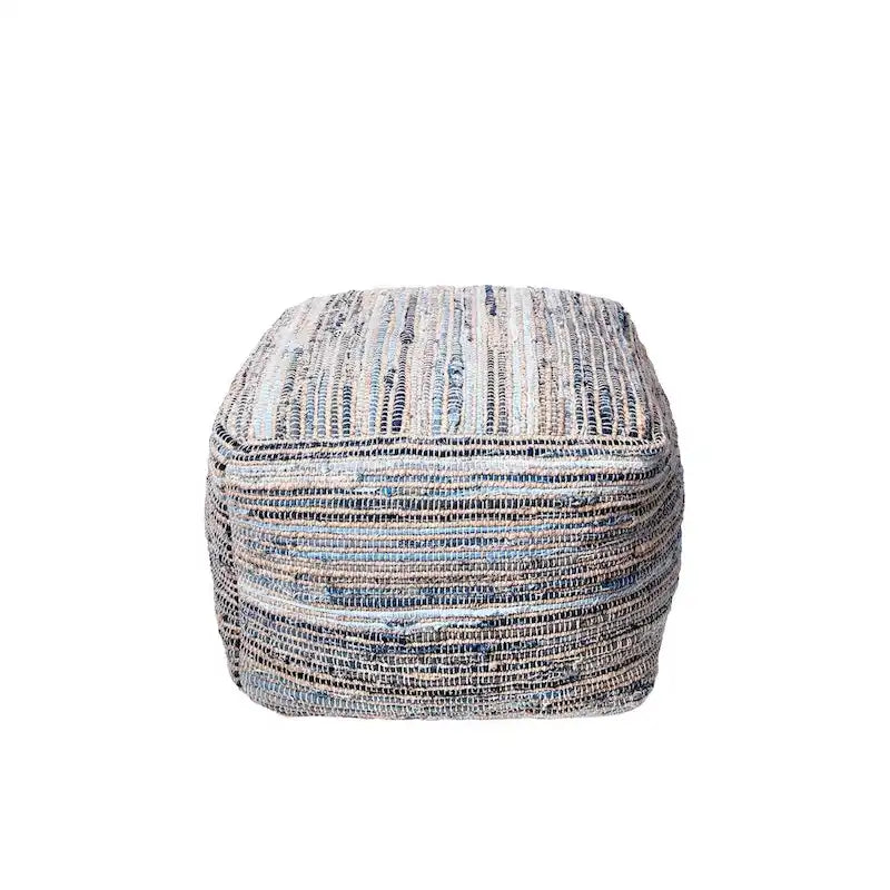 Puf otomano de yute y tela vaquera natural tejida, capacidad para 1 persona
