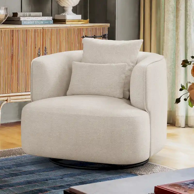 Sillón giratorio de barril en trigo/azul marino/gris/beige, tela tapizada, 1 persona