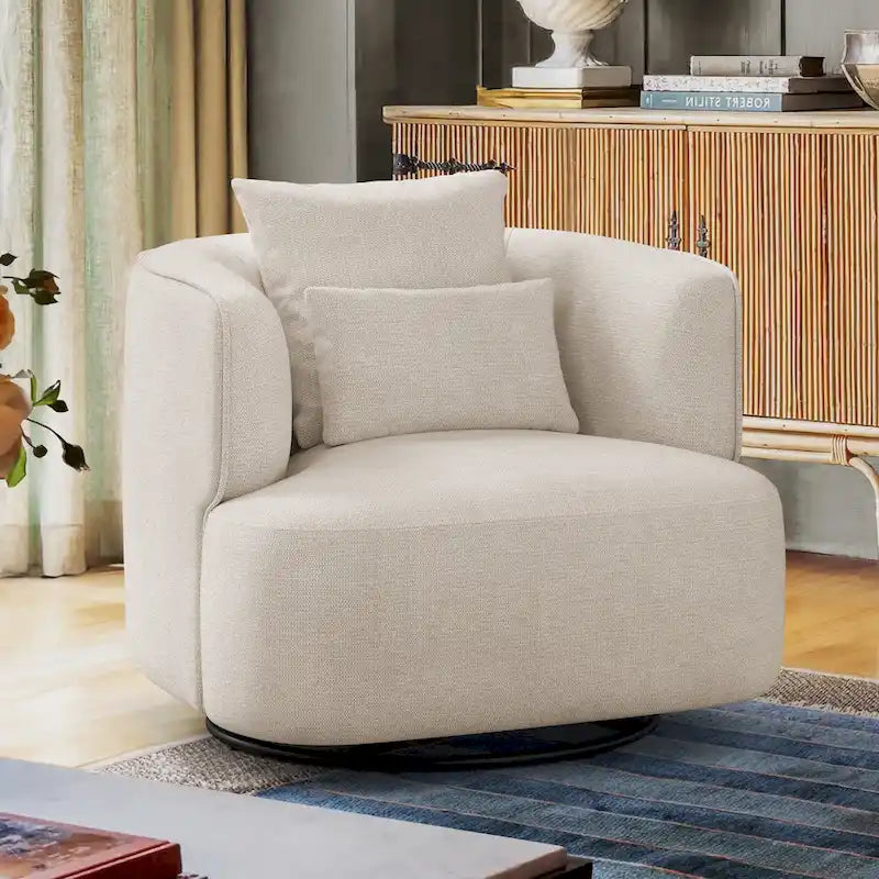 Sillón giratorio de barril en trigo/azul marino/gris/beige, tela tapizada, 1 persona