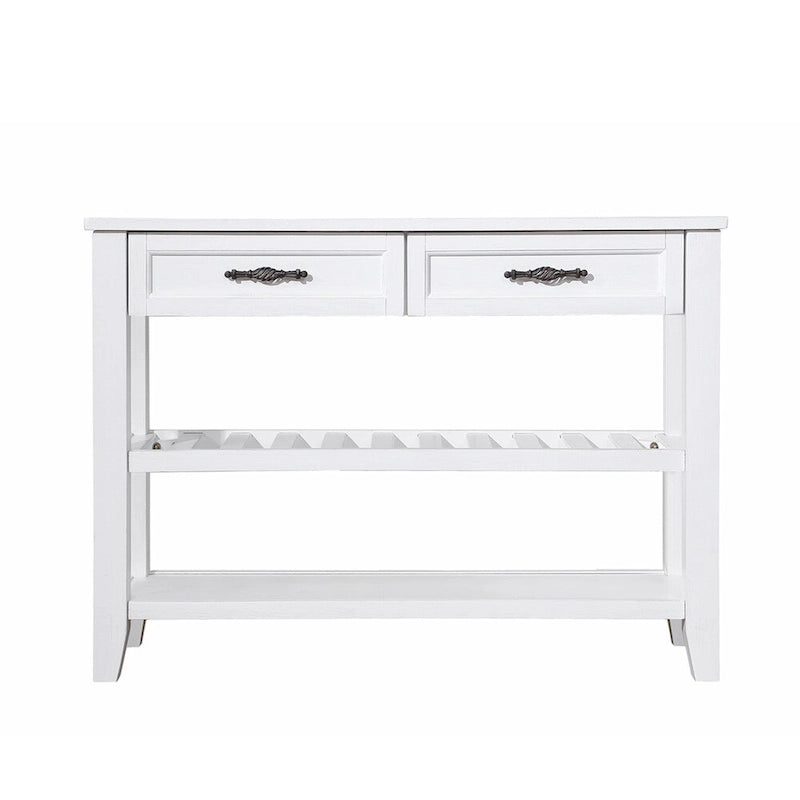 Mesa Consola con 2 Cajones y Estantes de 2 Niveles, Rústica, Espresso/Marrón/Azul Marino/Blanco Antiguo