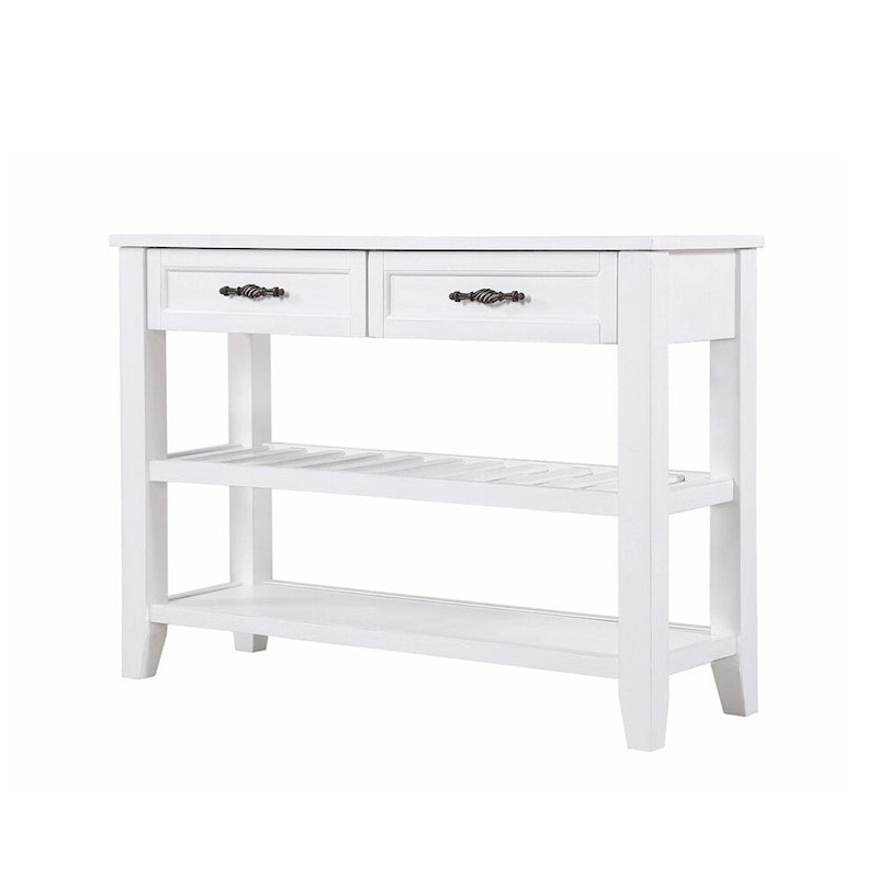 Mesa Consola con 2 Cajones y Estantes de 2 Niveles, Rústica, Espresso/Marrón/Azul Marino/Blanco Antiguo
