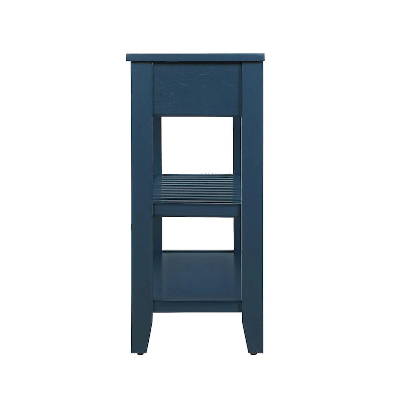 Mesa Consola con 2 Cajones y Estantes de 2 Niveles, Rústica, Espresso/Marrón/Azul Marino/Blanco Antiguo