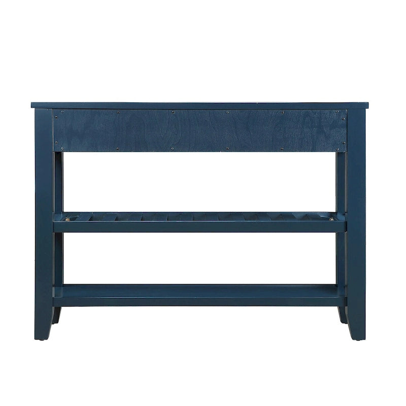 Mesa Consola con 2 Cajones y Estantes de 2 Niveles, Rústica, Espresso/Marrón/Azul Marino/Blanco Antiguo