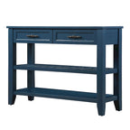 Mesa Consola con 2 Cajones y Estantes de 2 Niveles, Rústica, Espresso/Marrón/Azul Marino/Blanco Antiguo