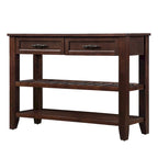 Mesa Consola con 2 Cajones y Estantes de 2 Niveles, Rústica, Espresso/Marrón/Azul Marino/Blanco Antiguo