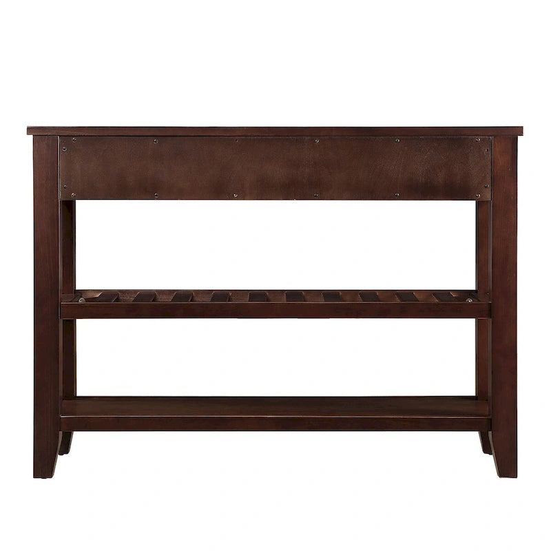 Mesa Consola con 2 Cajones y Estantes de 2 Niveles, Rústica, Espresso/Marrón/Azul Marino/Blanco Antiguo