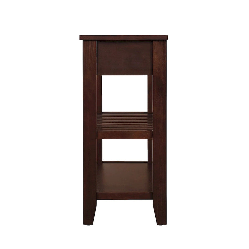 Mesa Consola con 2 Cajones y Estantes de 2 Niveles, Rústica, Espresso/Marrón/Azul Marino/Blanco Antiguo