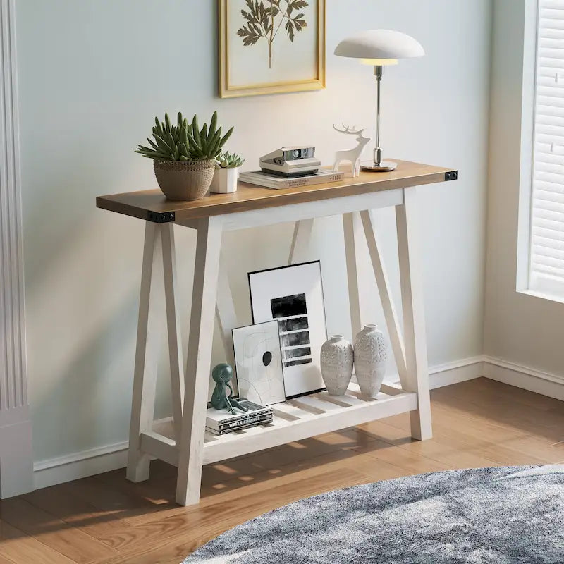 Mesa consola de MDF gris/negro/marrón lavado con estante de almacenamiento