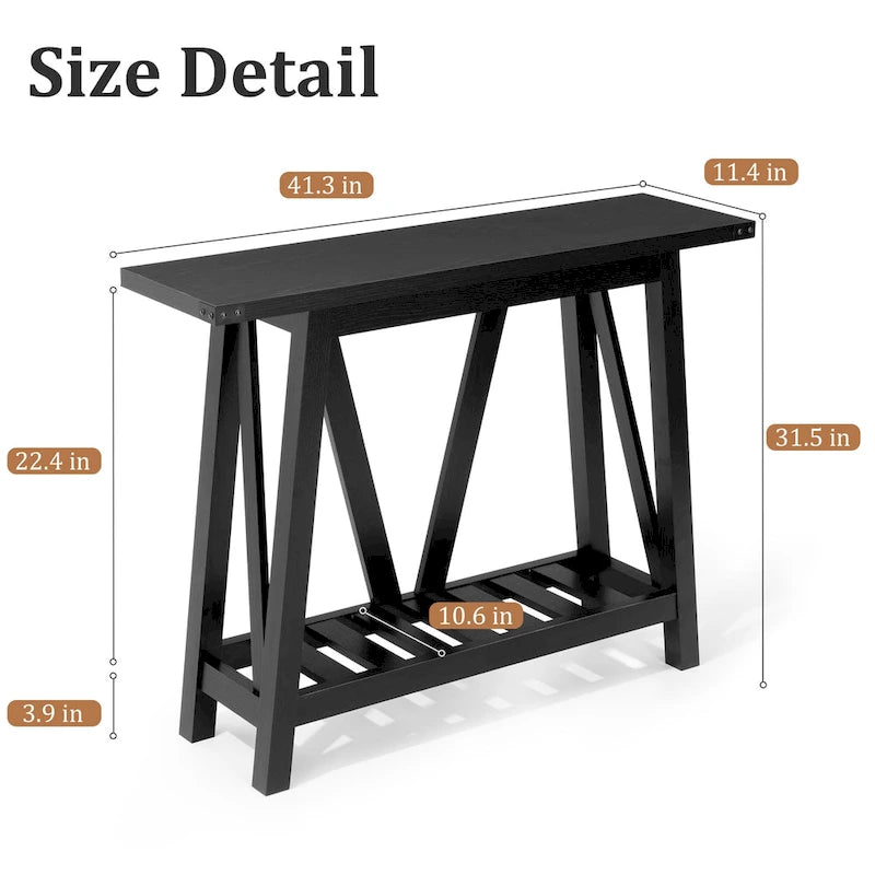 Mesa consola de MDF gris/negro/marrón lavado con estante de almacenamiento