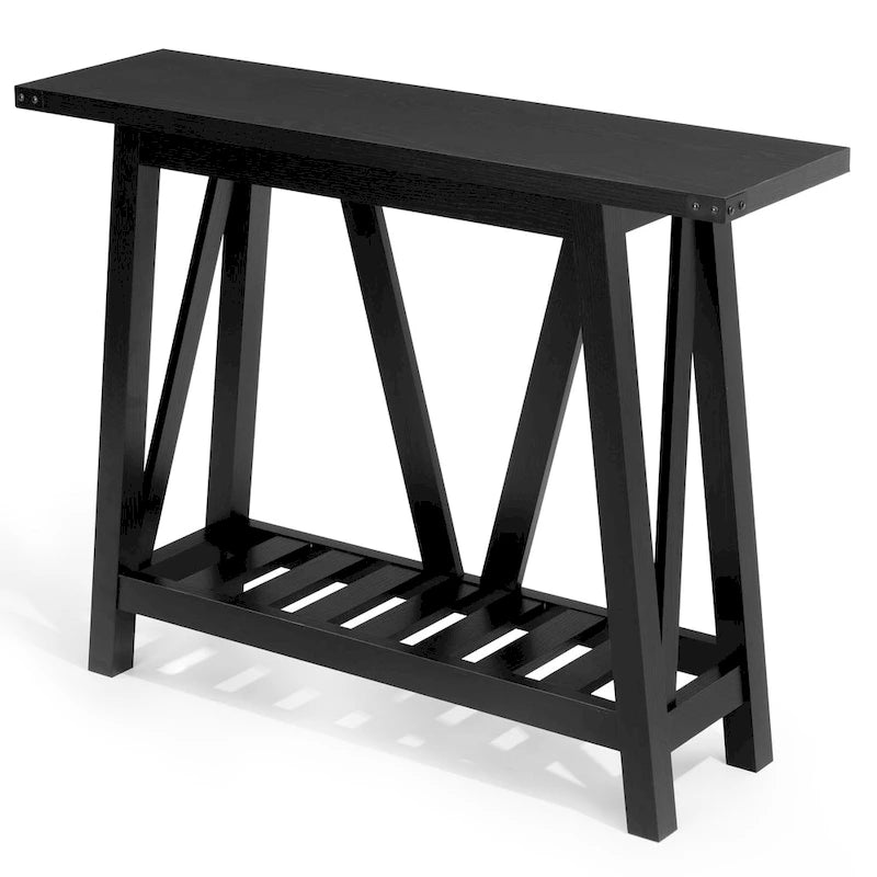 Mesa consola de MDF gris/negro/marrón lavado con estante de almacenamiento