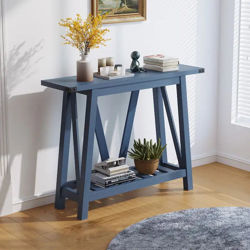 Mesa consola de MDF gris/negro/marrón lavado con estante de almacenamiento
